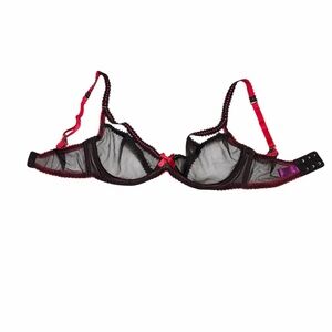 Agent Provocateur Black Sheer Mesh Underwire Bra Red Trim 34DD Sexy Lingerie